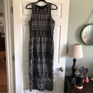 Vintage J.B.S. black and white full embroidered maxi dress in size 12